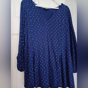 Lucky Brand Womens Size XL Blue Small Daisy Print with singed sleeves & peplum